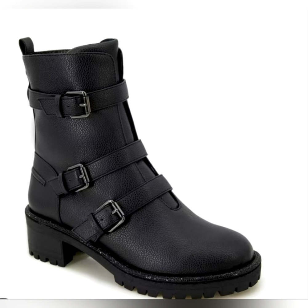 Size 7.5 - NEW KENETH COLE REACTION Tate Faux Leather Rhinestone Biker Jewel Boo